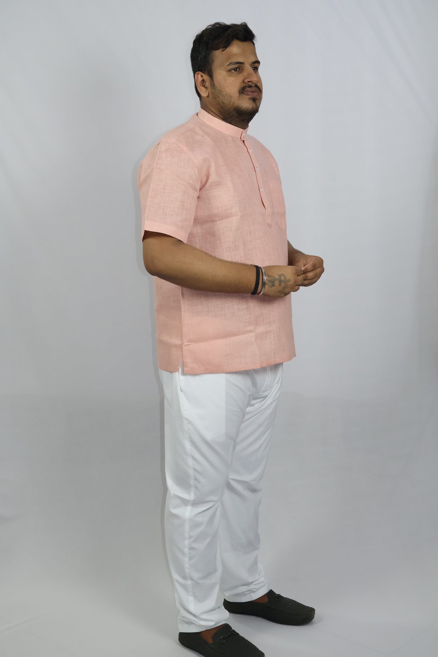 SHARPLINEN MEN'S HALF SLEEVE KURTA LIGHT ONION