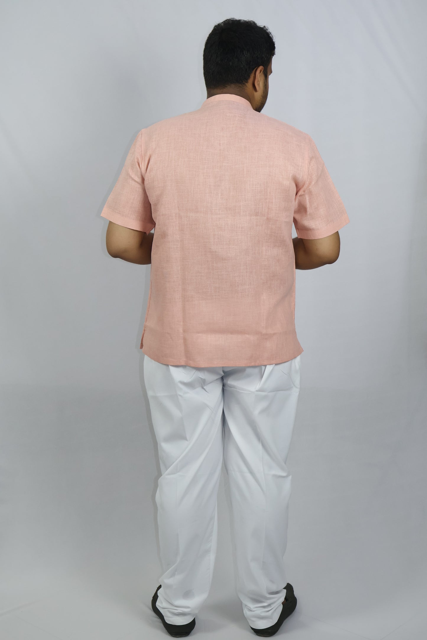 SHARPLINEN MEN'S HALF SLEEVE KURTA LIGHT ONION