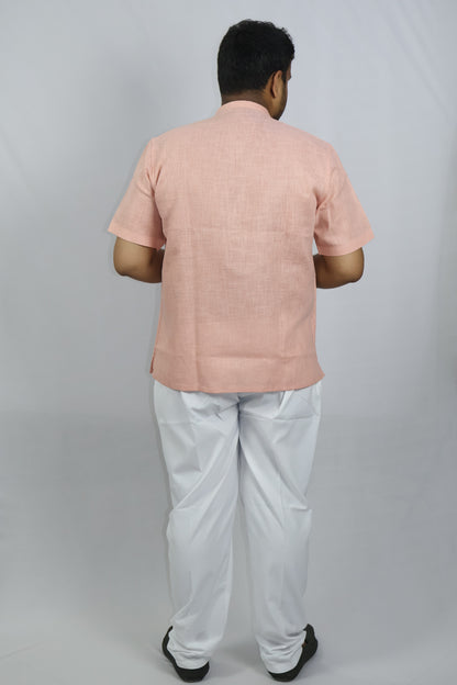 SHARPLINEN MEN'S HALF SLEEVE KURTA LIGHT ONION