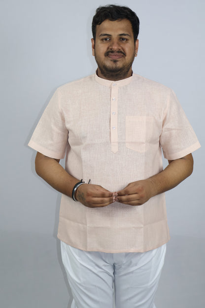 SHARPLINEN MEN'S HALF SLEEVE KURTA LIGHT PEACH