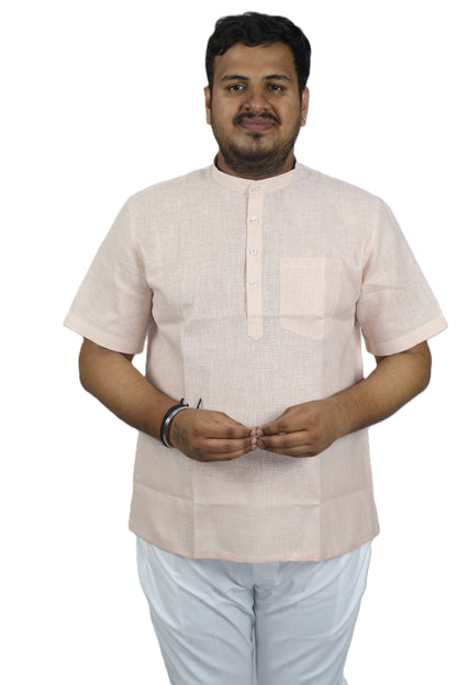 SHARPLINEN MEN'S HALF SLEEVE KURTA LIGHT PEACH