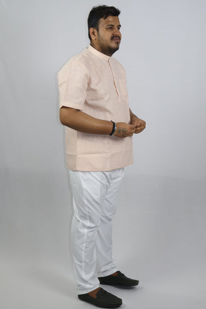 SHARPLINEN MEN'S HALF SLEEVE KURTA LIGHT PEACH