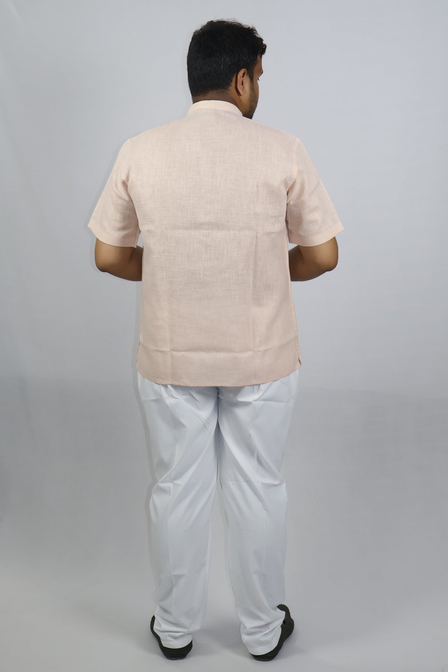 SHARPLINEN MEN'S HALF SLEEVE KURTA LIGHT PEACH