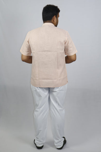 SHARPLINEN MEN'S HALF SLEEVE KURTA PEACH