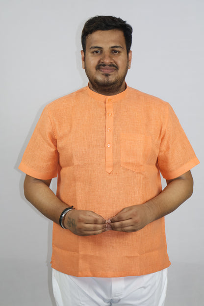 SHARPLINEN MEN'S HALF SLEEVE KURTA ORANGE