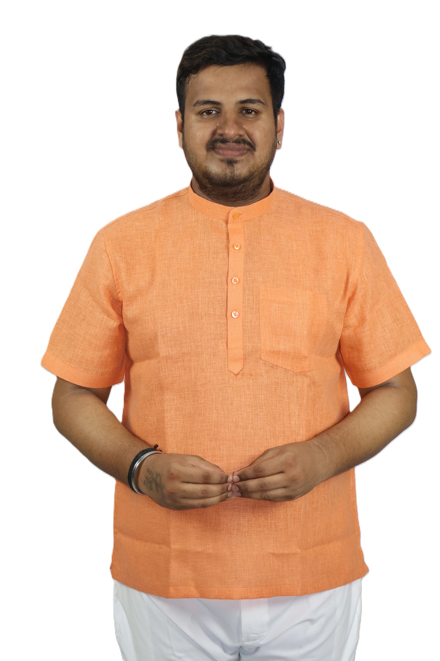 SHARPLINEN MEN'S HALF SLEEVE KURTA ORANGE