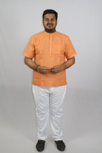 SHARPLINEN MEN'S HALF SLEEVE KURTA ORANGE