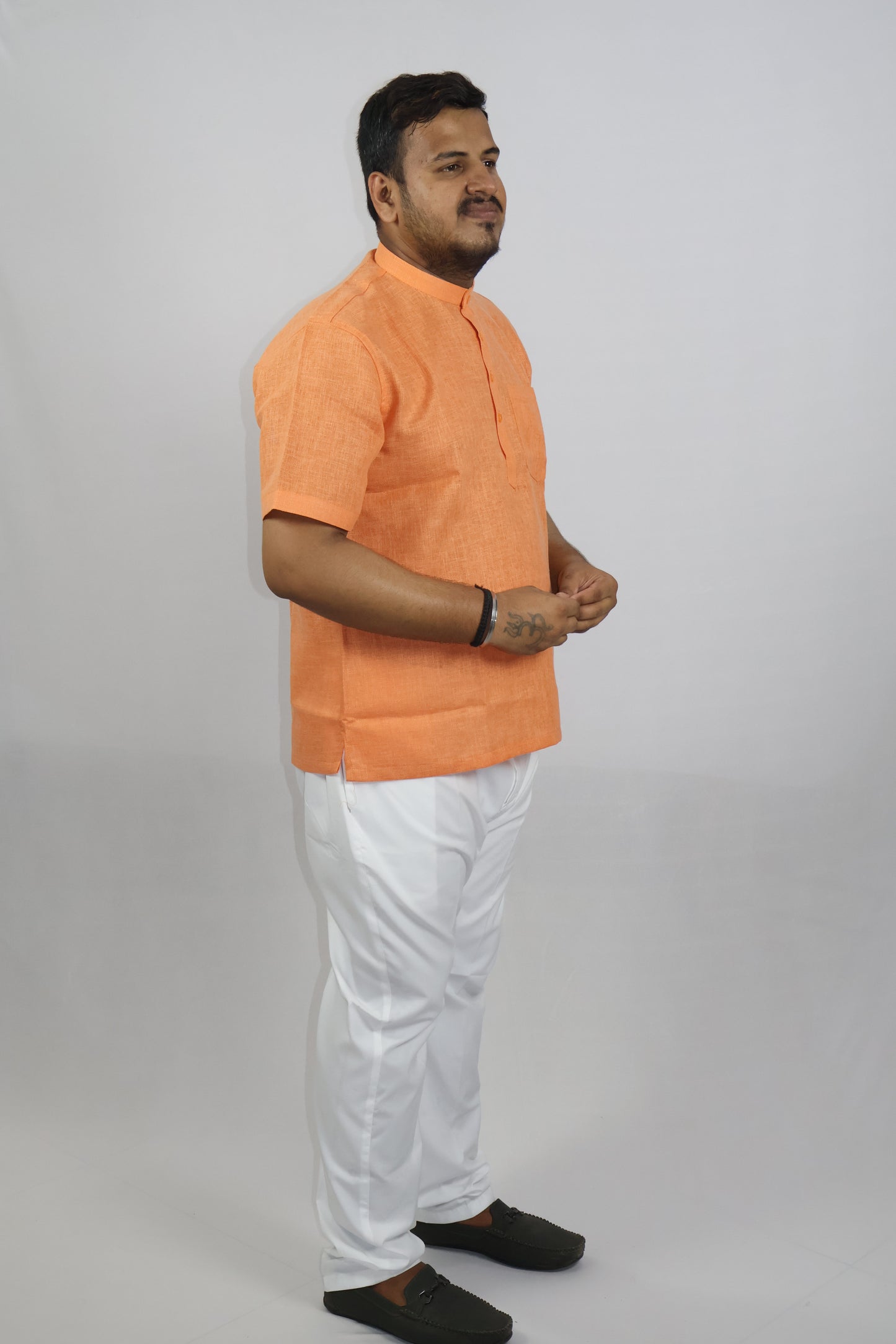 SHARPLINEN MEN'S HALF SLEEVE KURTA ORANGE
