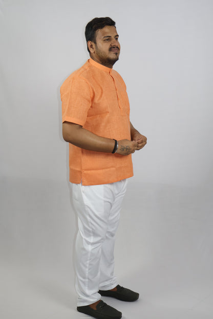 SHARPLINEN MEN'S HALF SLEEVE KURTA ORANGE