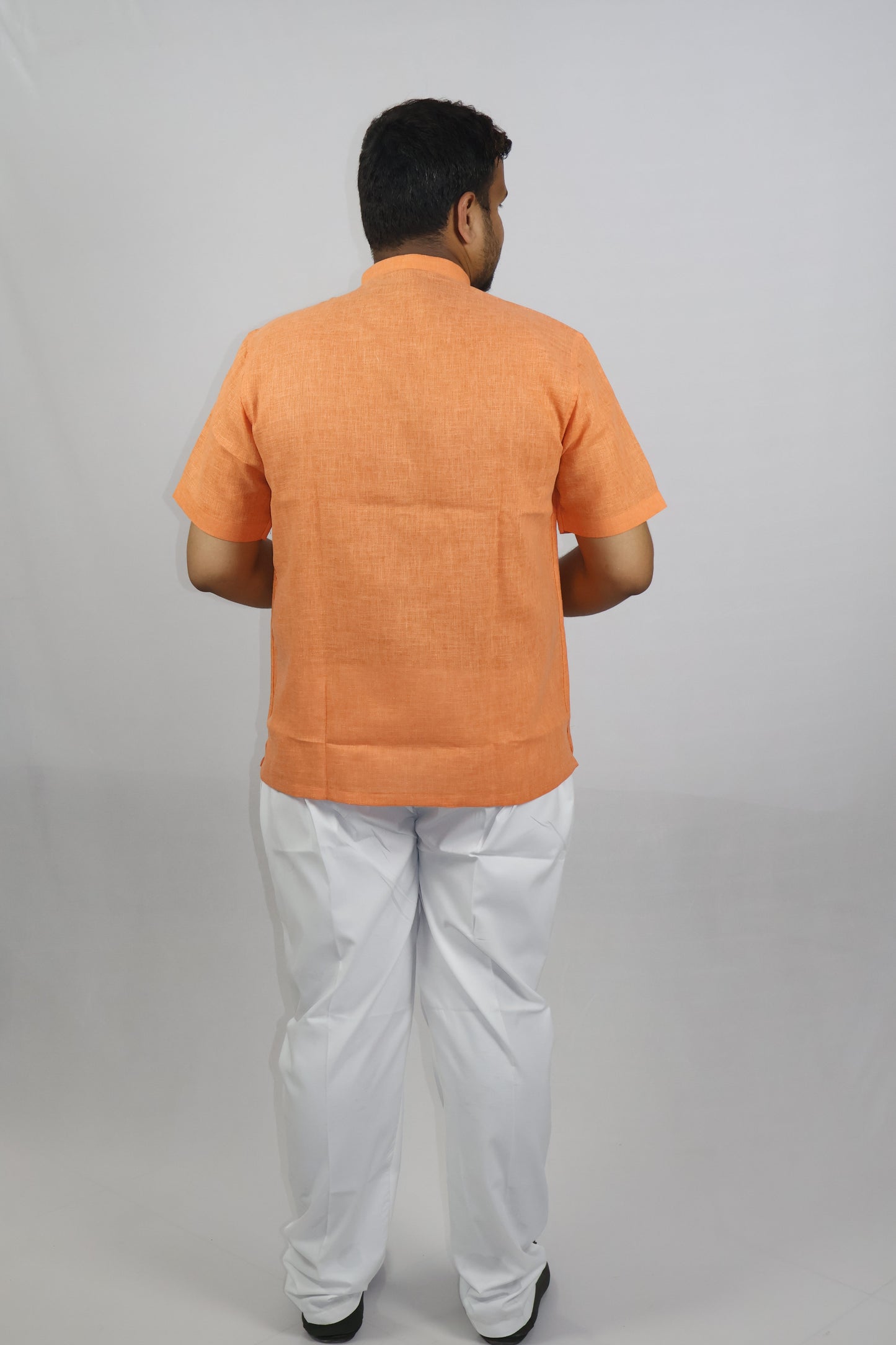SHARPLINEN MEN'S HALF SLEEVE KURTA ORANGE