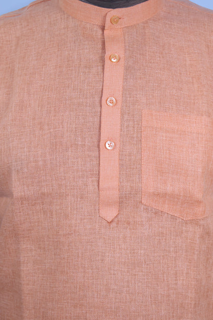 SHARPLINEN MEN'S HALF SLEEVE KURTA ORANGE
