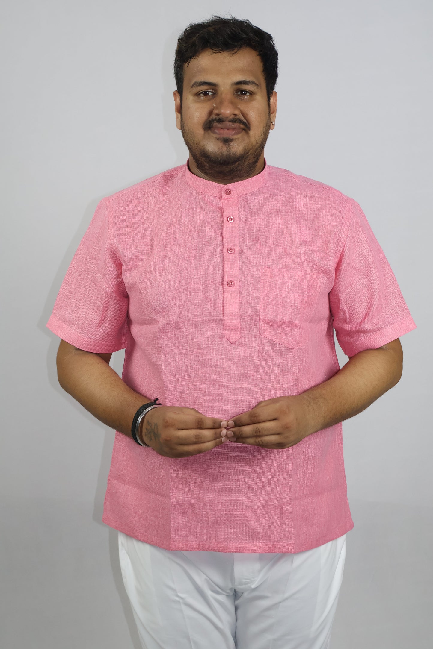 SHARPLINEN MEN'S HALF SLEEVE KURTA PINK