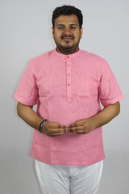 SHARPLINEN MEN'S HALF SLEEVE KURTA PINK