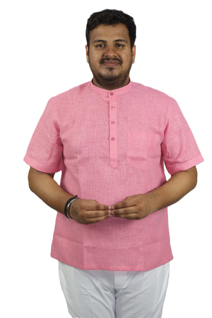 SHARPLINEN MEN'S HALF SLEEVE KURTA PINK