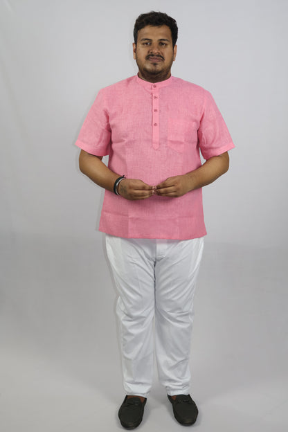 SHARPLINEN MEN'S HALF SLEEVE KURTA PINK