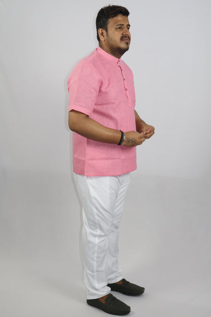 SHARPLINEN MEN'S HALF SLEEVE KURTA PINK