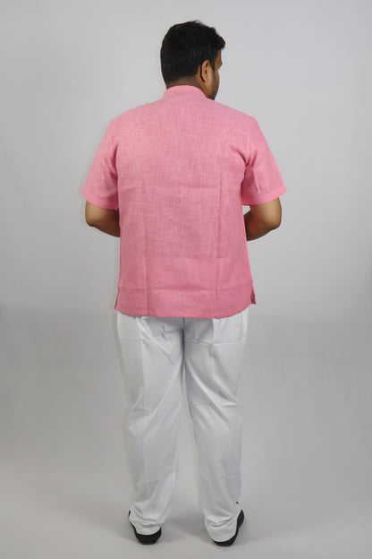SHARPLINEN MEN'S HALF SLEEVE KURTA PINK