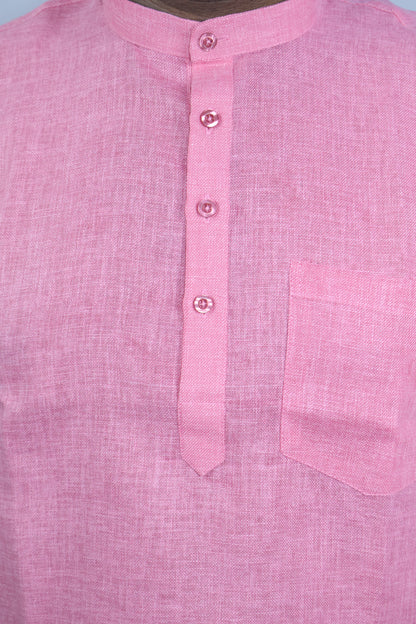 SHARPLINEN MEN'S HALF SLEEVE KURTA PINK