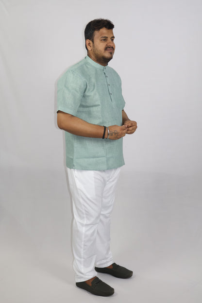 SHARPLINEN MEN'S HALF SLEEVE KURTA PISTA