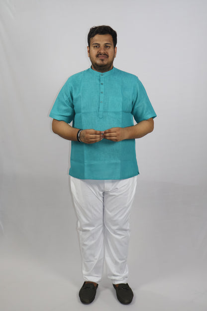 SHARPLINEN MEN'S HALF SLEEVE KURTA RAMA GREEN