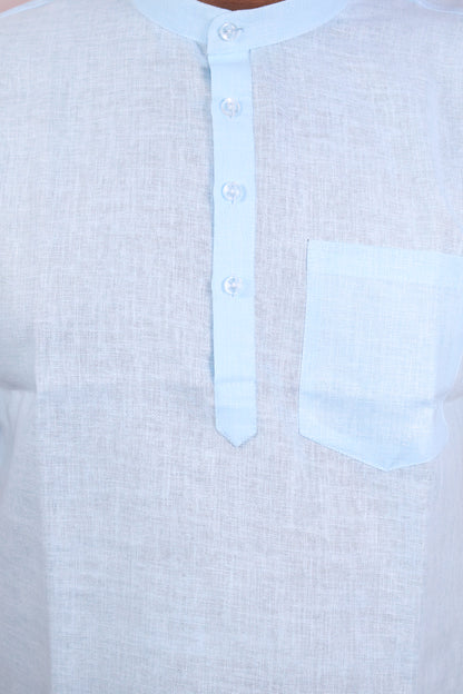 SHARPLINEN MEN'S HALF SLEEVE KURTA SKY BLUE