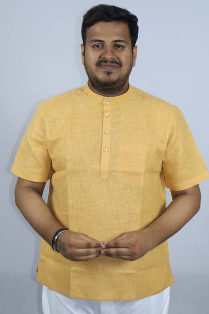 SHARPLINEN MEN'S HALF SLEEVE KURTA TURMERIC