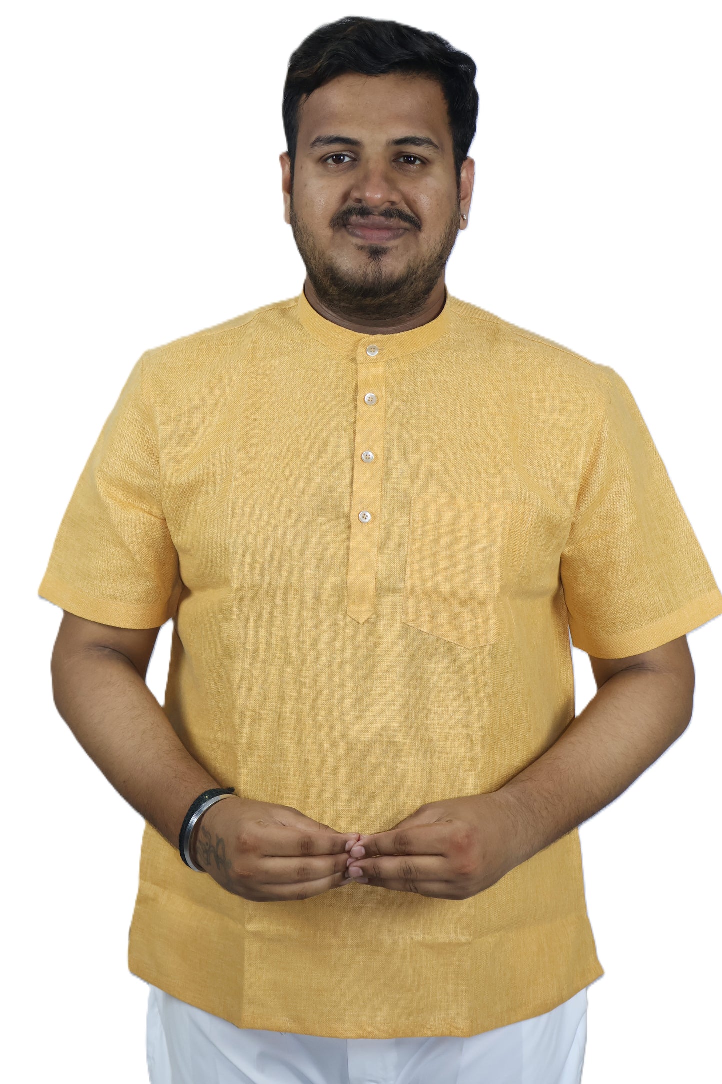 SHARPLINEN MEN'S HALF SLEEVE KURTA TURMERIC