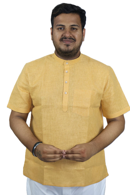 SHARPLINEN MEN'S HALF SLEEVE KURTA TURMERIC