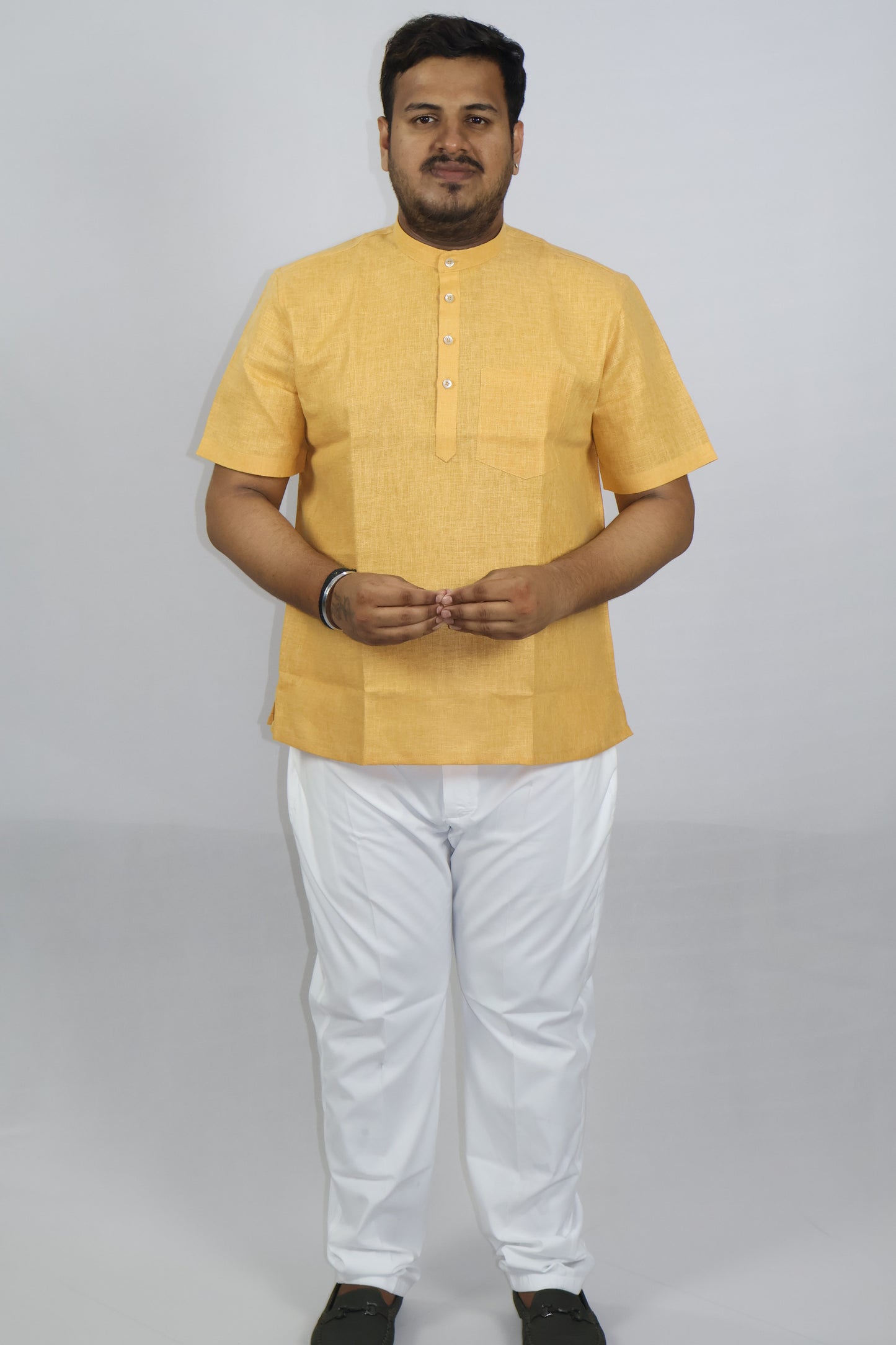 SHARPLINEN MEN'S HALF SLEEVE KURTA TURMERIC