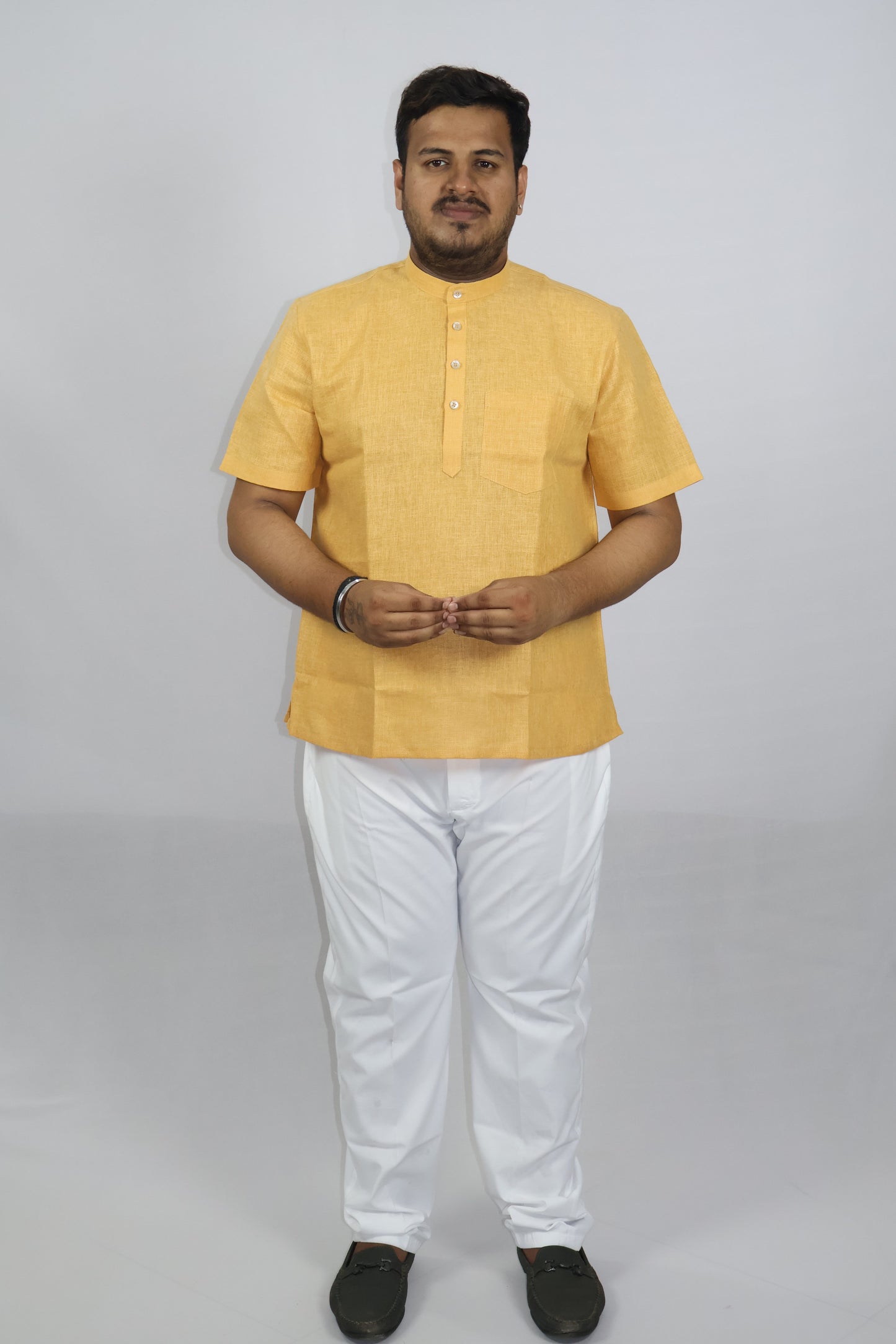SHARPLINEN MEN'S HALF SLEEVE KURTA TURMERIC