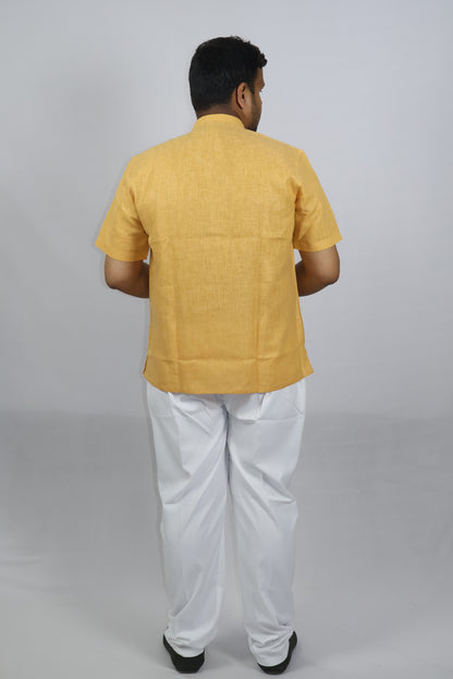 SHARPLINEN MEN'S HALF SLEEVE KURTA TURMERIC
