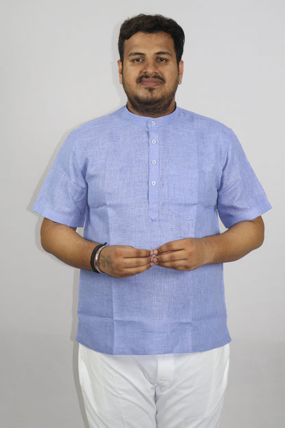 SHARPLINEN MEN'S HALF SLEEVE KURTA VIOLET