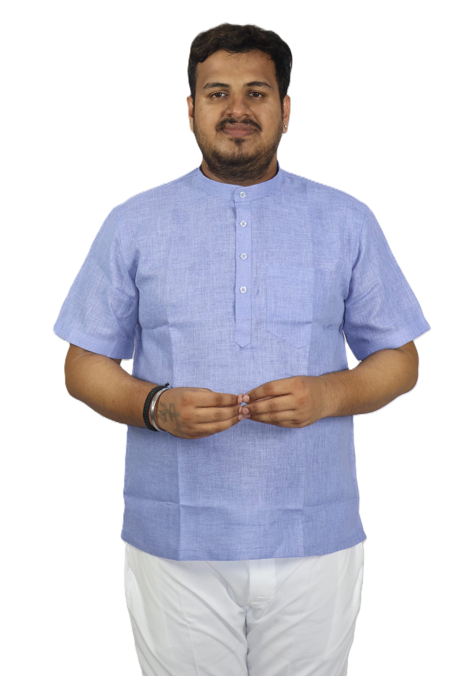 SHARPLINEN MEN'S HALF SLEEVE KURTA VIOLET