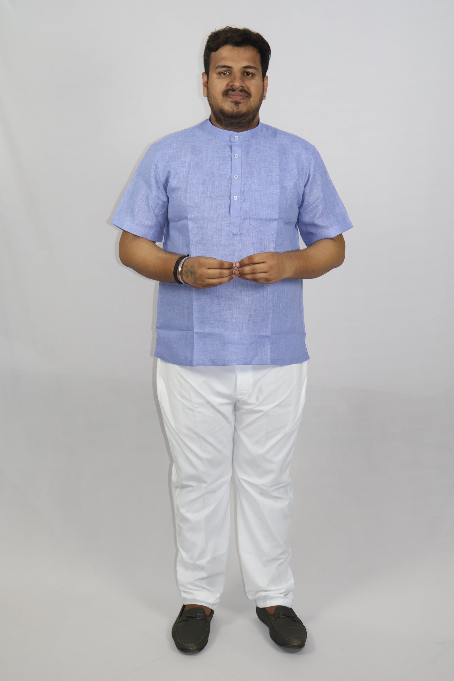 SHARPLINEN MEN'S HALF SLEEVE KURTA VIOLET