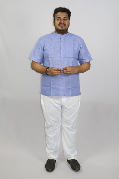 SHARPLINEN MEN'S HALF SLEEVE KURTA VIOLET