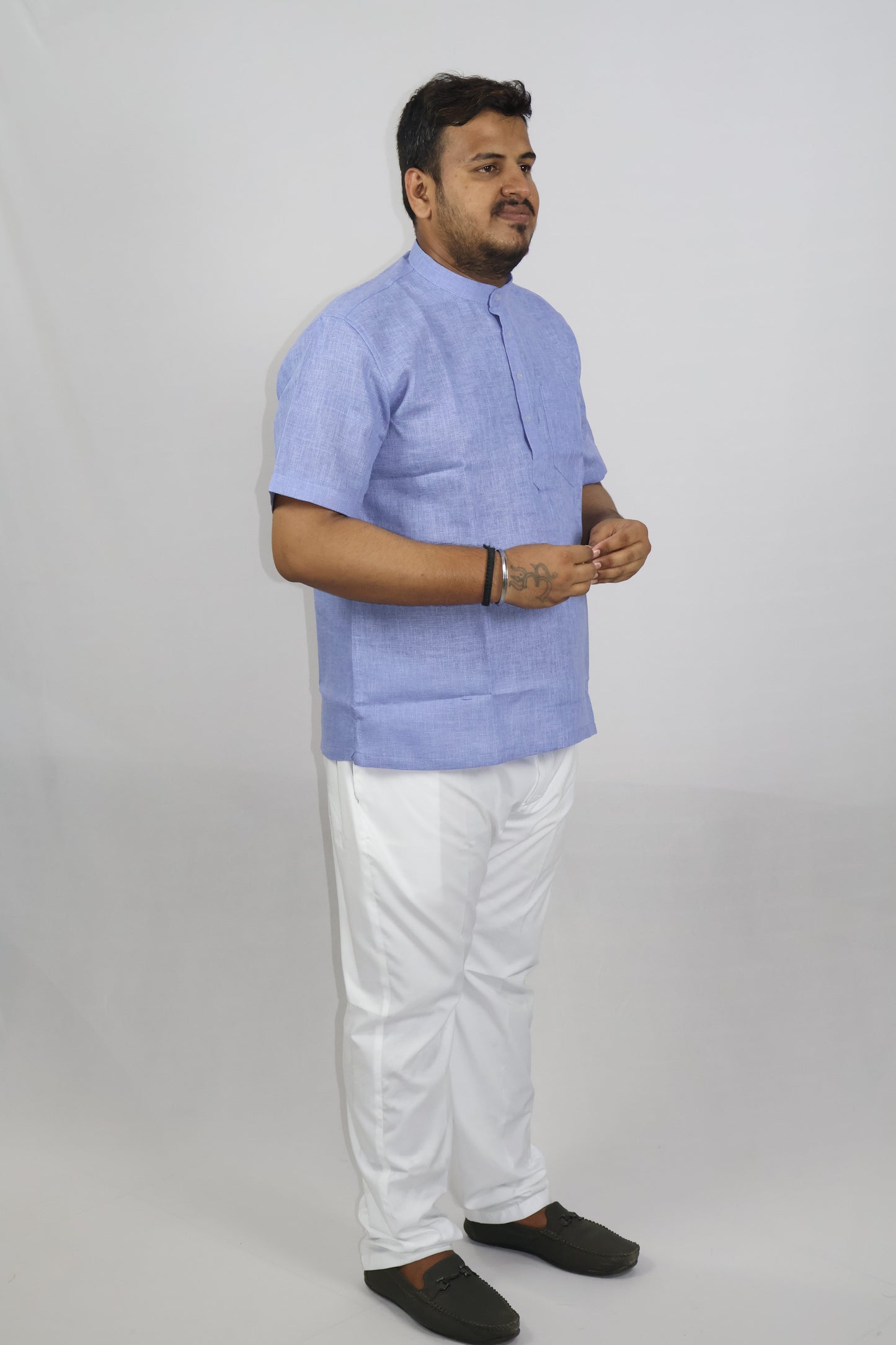 SHARPLINEN MEN'S HALF SLEEVE KURTA VIOLET
