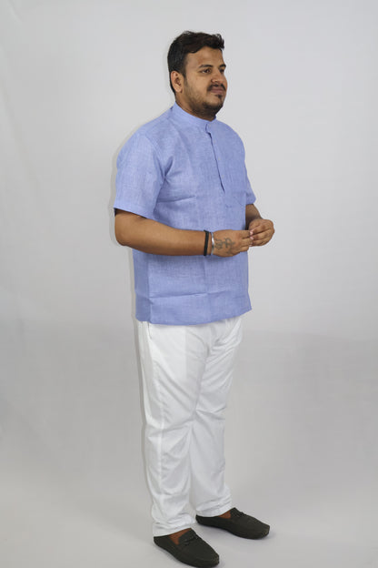 SHARPLINEN MEN'S HALF SLEEVE KURTA VIOLET
