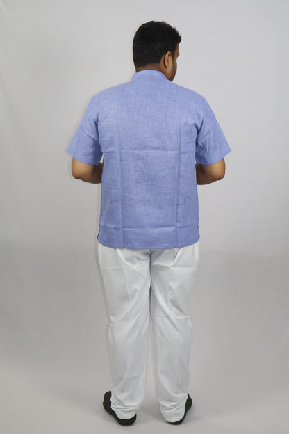 SHARPLINEN MEN'S HALF SLEEVE KURTA VIOLET