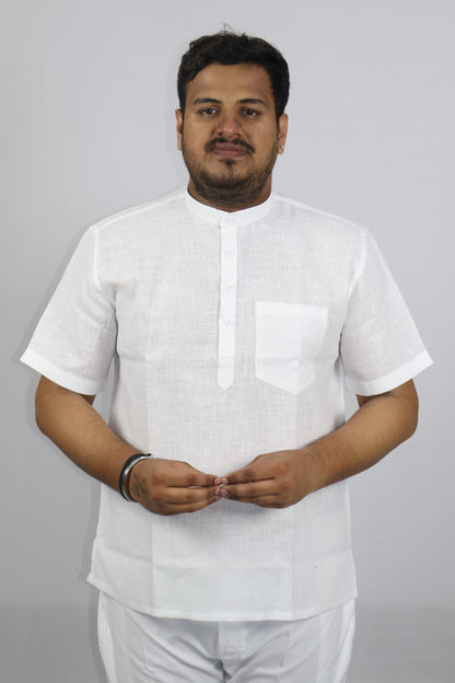 SHARPLINEN MEN'S HALF SLEEVE KURTA WHITE