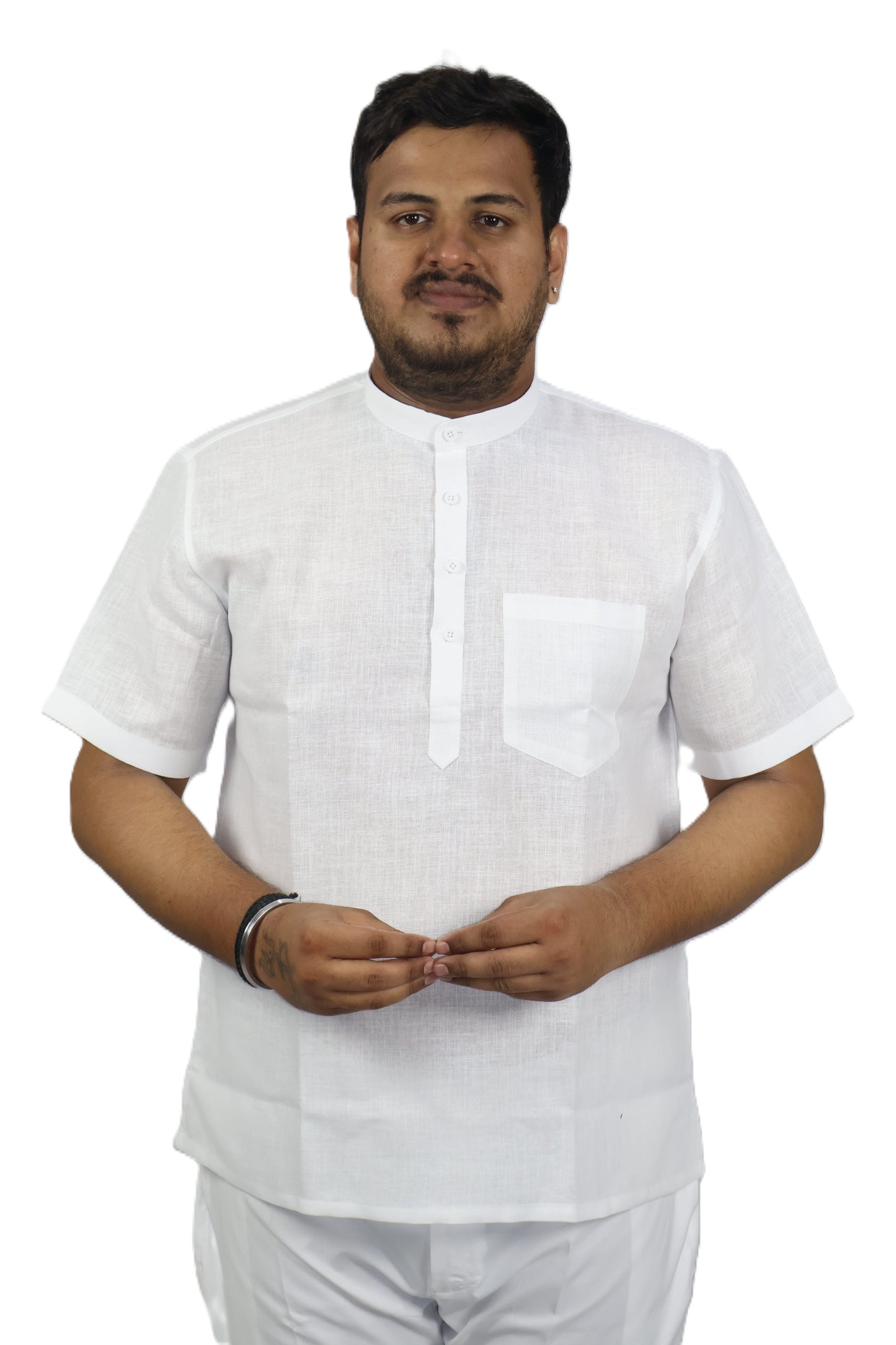 SHARPLINEN MEN'S HALF SLEEVE KURTA WHITE