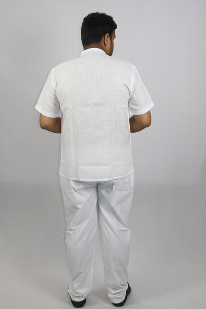 SHARPLINEN MEN'S HALF SLEEVE KURTA WHITE