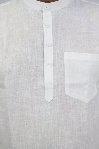 SHARPLINEN MEN'S HALF SLEEVE KURTA WHITE