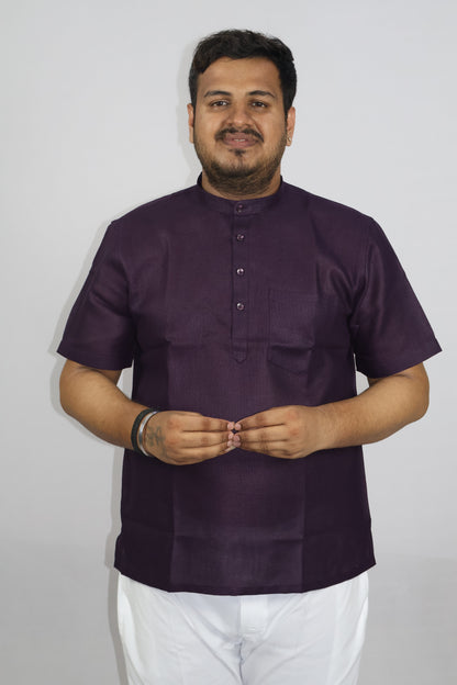 SHARPLINEN MEN'S HALF SLEEVE KURTA WINE