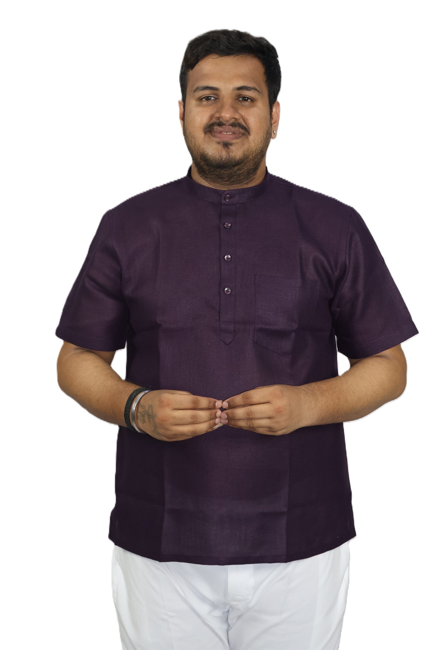 SHARPLINEN MEN'S HALF SLEEVE KURTA WINE