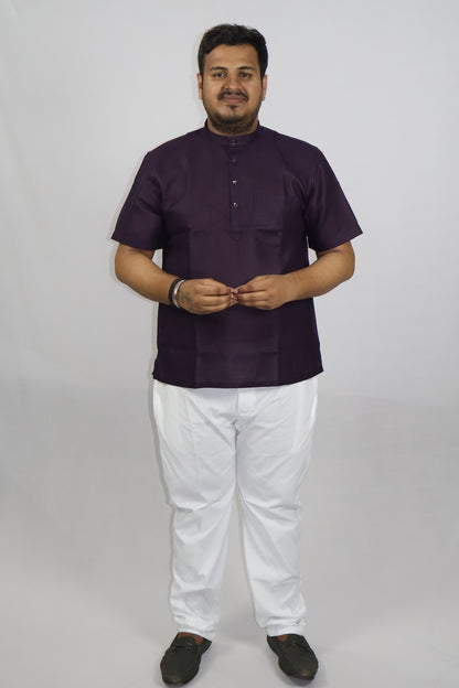 SHARPLINEN MEN'S HALF SLEEVE KURTA WINE