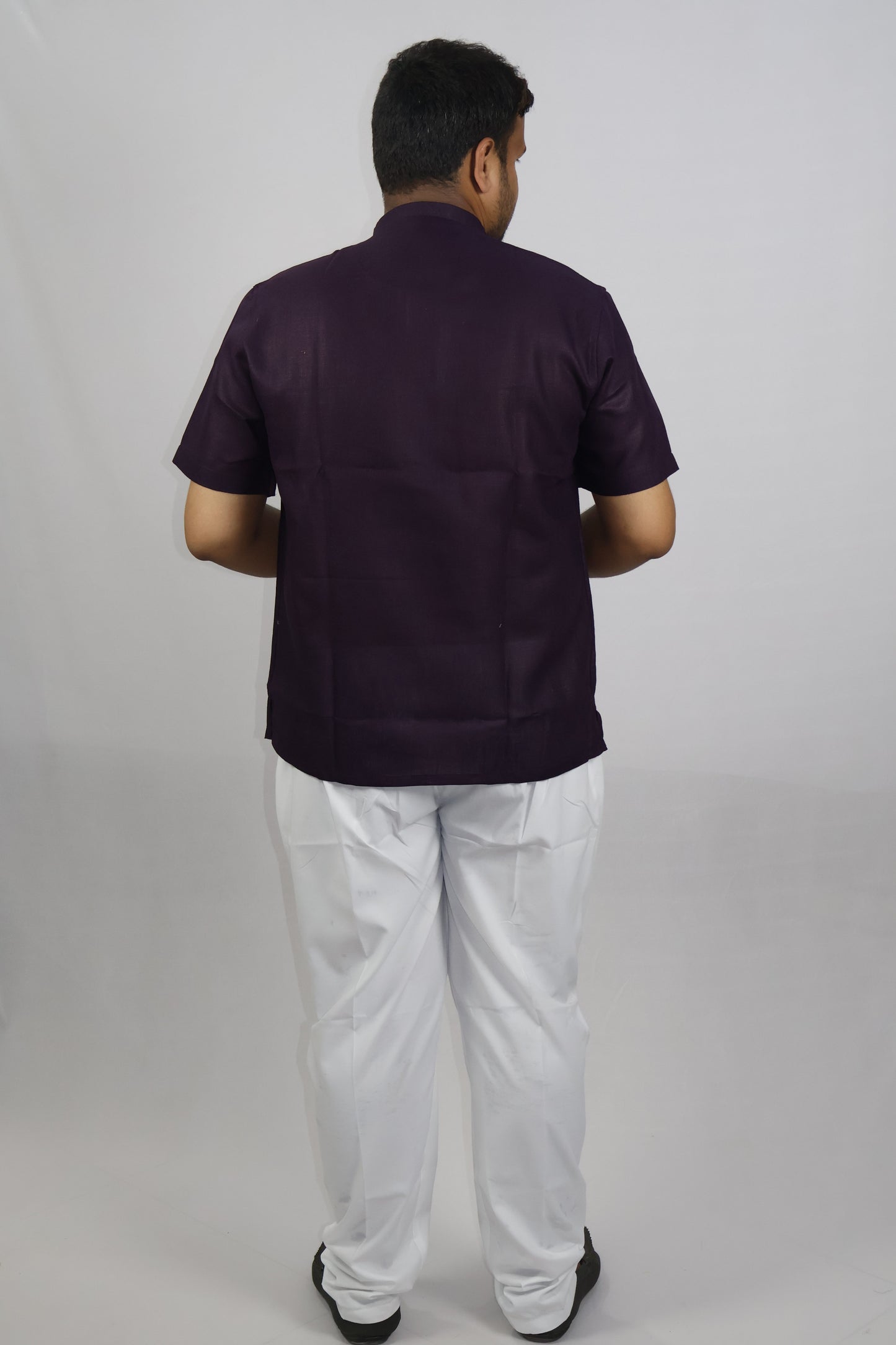 SHARPLINEN MEN'S HALF SLEEVE KURTA WINE